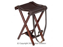 Dark wooden stool with leather seat